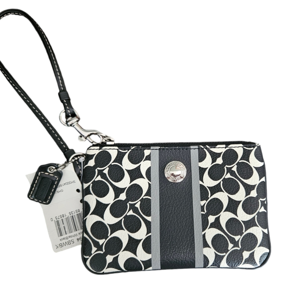 NWT! BLACK & WHITE LOGO COACH WRISTLET /Wallet